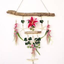 Handmade Flower Wall Hanging, Floral Art, Starfish Decor, Driftwood Ivy Spring Wall Art - thumbnail 3