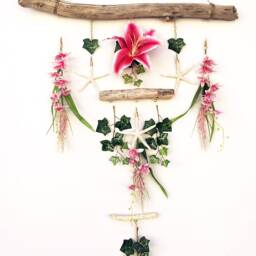 Handmade Flower Wall Hanging, Floral Art, Starfish Decor, Driftwood Ivy Spring Wall Art - thumbnail 2