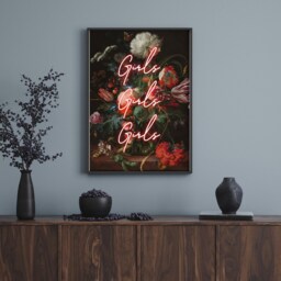 Girls Neon Floral Print, Retro Groovy Feminist Wall Art - A4 - thumbnail 3