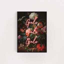 Girls Neon Floral Print, Retro Groovy Feminist Wall Art - A4 - thumbnail 2
