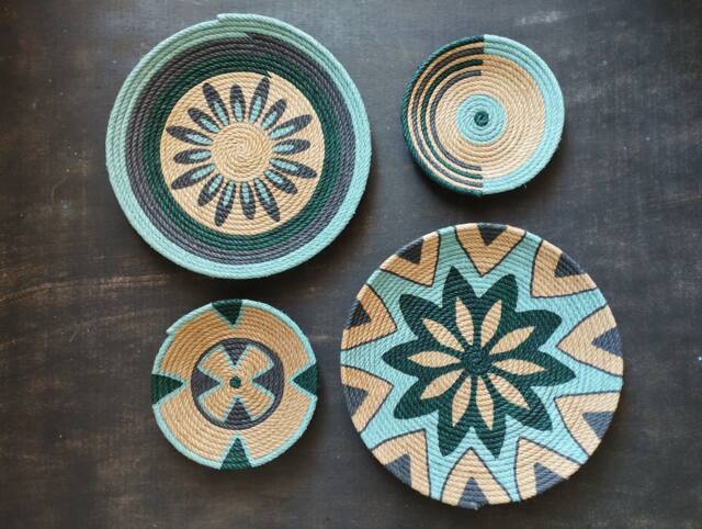 Hand Painted African Wall Basket Set Boho Decor - image 1