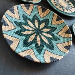 Hand Painted African Wall Basket Set Boho Decor - thumbnail 2