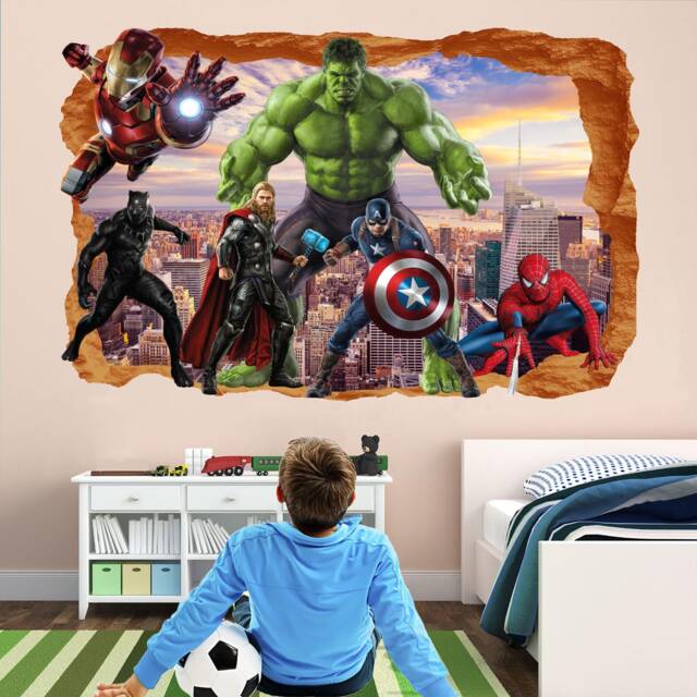 Superhero Wall Decal Sticker Mural Poster Print Art Spiderman Iron Man Hulk Captain America Thor - image 1