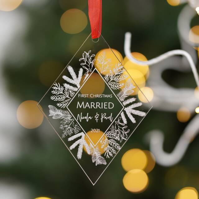 Personalised First Christmas Married Ornament 2024 Couples Ornament Mr & Mrs Gift As Bauble Newlywed - image 1