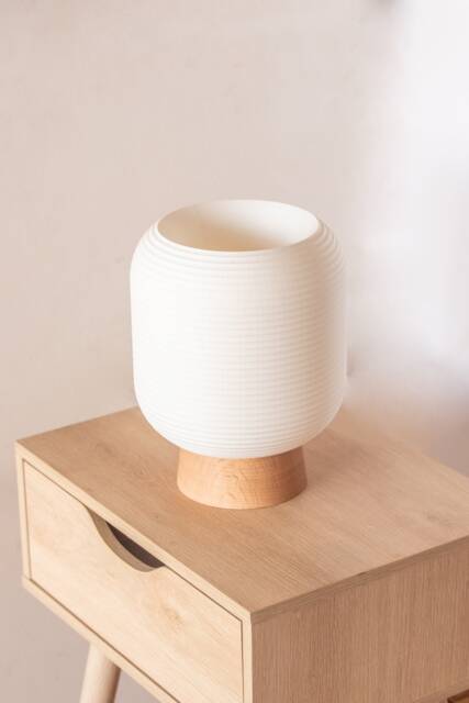 Kumo Oak Table Lamp, Desk Mushroom Lantern, Modern Shoji, Minimal, 3D Printed, Timber - image 1