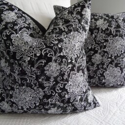 Floral Scroll Pillow Cover Charcoal Gray Or Black Cotton Home Decor - thumbnail 4
