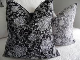 Floral Scroll Pillow Cover Charcoal Gray Or Black Cotton Home Decor - thumbnail 1