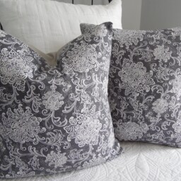 Floral Scroll Pillow Cover Charcoal Gray Or Black Cotton Home Decor - thumbnail 2