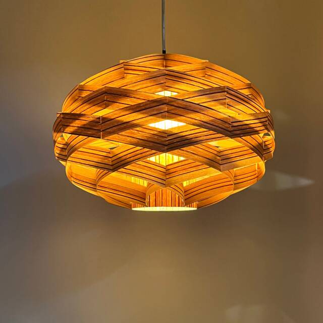 Newoval Woven Pendant Light-Engineered Zebrano Veneer-Chandelier-Lighting-Ceiling Light-Wood Light - image 1