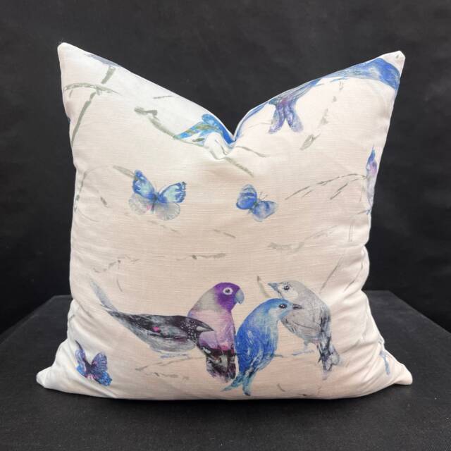 Chivasso Birds Of Paradise Luxury Designer Fabric Sofa Cushion Pillow Cover Blue Lilac Grey Linen - image 1
