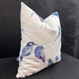 Chivasso Birds Of Paradise Luxury Designer Fabric Sofa Cushion Pillow Cover Blue Lilac Grey Linen - thumbnail 3