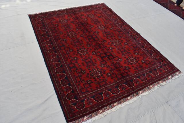 Handmade Afghan Bukhara Wool Rug Red Rug For Home - 6.9 X 5.0 Ft - image 1
