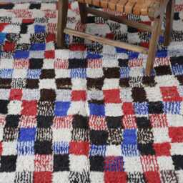 "Handmade Moroccan Boucherouite Rug Colorful Checkered Recycled Textile Carpet - 10'2"" X 4'5" - thumbnail 4