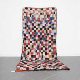 "Handmade Moroccan Boucherouite Rug Colorful Checkered Recycled Textile Carpet - 10'2"" X 4'5" - thumbnail 1