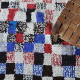 "Handmade Moroccan Boucherouite Rug Colorful Checkered Recycled Textile Carpet - 10'2"" X 4'5" - thumbnail 3