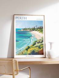 Perth Australia Travel Poster Coastal Beach Art Print - thumbnail 1