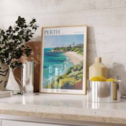 Perth Australia Travel Poster Coastal Beach Art Print - thumbnail 3