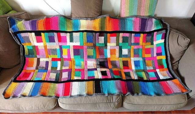 Crocheted Log Cabin Throw Blanket, Kandinsky Inspired Patchwork Afghan - image 1
