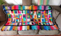 Crocheted Log Cabin Throw Blanket, Kandinsky Inspired Patchwork Afghan - thumbnail 1