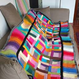 Crocheted Log Cabin Throw Blanket, Kandinsky Inspired Patchwork Afghan - thumbnail 2