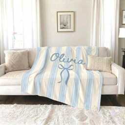 Custom Striped Blanket With Name, Name Blankets, Color Family Throw Teacher Gifts, Personalized Stripes Baby - thumbnail 1