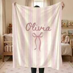 Custom Striped Blanket With Name, Name Blankets, Color Family Throw Teacher Gifts, Personalized Stripes Baby - thumbnail 2
