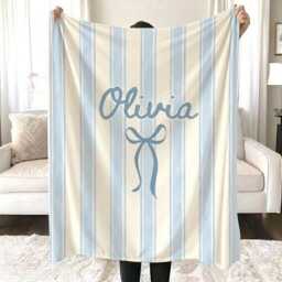 Custom Striped Blanket With Name, Name Blankets, Color Family Throw Teacher Gifts, Personalized Stripes Baby - thumbnail 3