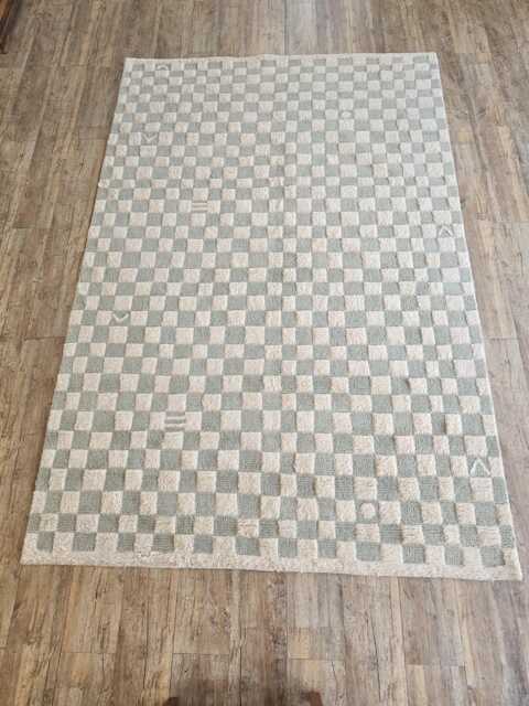 Handwoven Wool Checkered Rug, Grey & White Checkerboard Runner - image 1