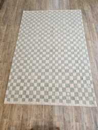 Handwoven Wool Checkered Rug, Grey & White Checkerboard Runner - thumbnail 1