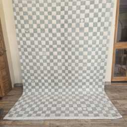 Handwoven Wool Checkered Rug, Grey & White Checkerboard Runner - thumbnail 3