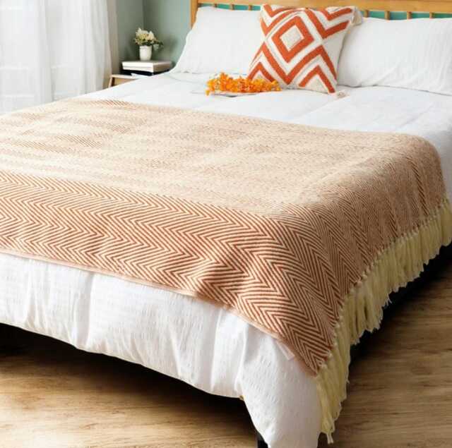 Herringbone Woven Wool Blanket With Tassels - image 1