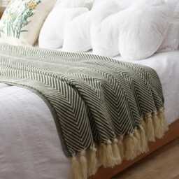 Herringbone Woven Wool Blanket With Tassels - thumbnail 2