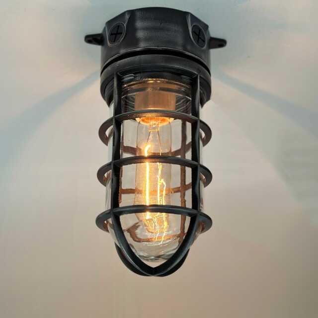 Vintage Industrial Caged Flush Mount Ceiling Light - Nautical Style Lamp - image 1
