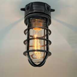 Vintage Industrial Caged Flush Mount Ceiling Light - Nautical Style Lamp - thumbnail 1