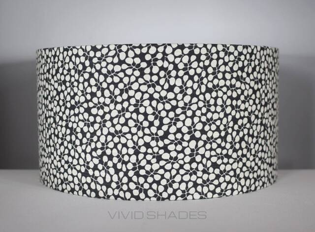 60cm Large Lampshade Scandinavian Fabric Handmade By Vivid Shades, Funky Floral Leaf Black White Grey Pattern Lamp Shade Drum Ceiling - image 1