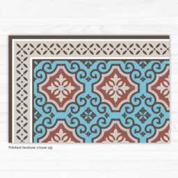 Linoleum Rug, Turquoise & Terracotta Area Rug Or Kitchen Mat, With Classic Tiles Design - Art Mat Printed PVC Vinyl Floor Mat - thumbnail 3