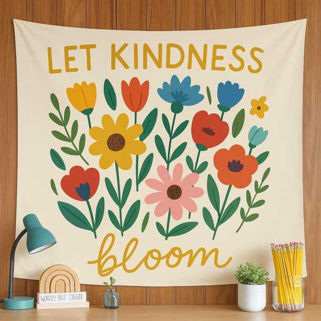 Kindness Bloom Tapestry Floral Classroom Decor, Positive Affirmation - image 1
