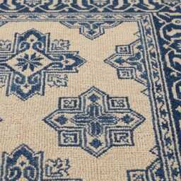 Hand Knotted Wool Rug, Geometric Oushak Style, Ivory Indigo Home Decor - 8x10 - thumbnail 3