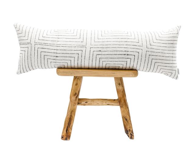 Extra Long Lumbar Pillow Cover, Cream White Mudcloth Pillow, Bolster Cover 14x42, & Grey Mudcloth, Farmhouse Pillow - image 1