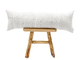 Extra Long Lumbar Pillow Cover, Cream White Mudcloth Pillow, Bolster Cover 14x42, & Grey Mudcloth, Farmhouse Pillow - thumbnail 1