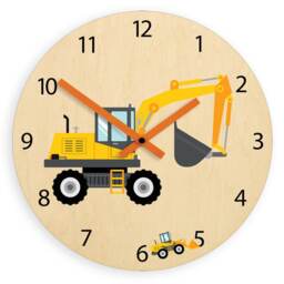 Kids Wall Clock - Excavator With Personalizen Name, Wood Clock, Large Clock Childrens Room Wall Art Decal - thumbnail 4
