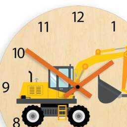 Kids Wall Clock - Excavator With Personalizen Name, Wood Clock, Large Clock Childrens Room Wall Art Decal - thumbnail 2