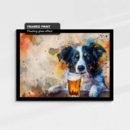 Border Collie With Beer Glass Painting Framed Poster Print & Canvas Wall Decor Art Bar Kitchen Room Dog Gift Idea Pet - thumbnail 2