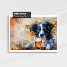 Border Collie With Beer Glass Painting Framed Poster Print & Canvas Wall Decor Art Bar Kitchen Room Dog Gift Idea Pet - thumbnail 3