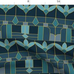 Floral Art Deco Curtain Panel - Stained Glass Aqua Gold Geometric Retro Custom Window By Ileneavery - thumbnail 4