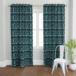 Floral Art Deco Curtain Panel - Stained Glass Aqua Gold Geometric Retro Custom Window By Ileneavery - thumbnail 2