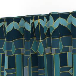 Floral Art Deco Curtain Panel - Stained Glass Aqua Gold Geometric Retro Custom Window By Ileneavery - thumbnail 3