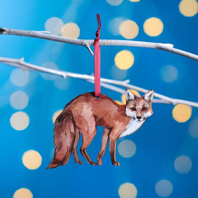 Fox Christmas Tree Decoration, Birch Plywood Ornament, Animal Lover Gift, Festive Watercolour Art, Traditional Keepsake - image 1