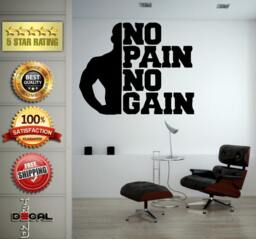 No Pain Gain Lifting Weights Training Gym Athletics Body Building Physical Education Gymnasium Wall Vinyl Sticker Mural Room Decor L1794 - thumbnail 1