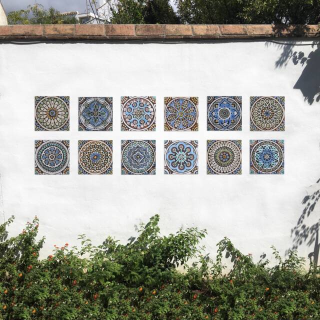 12 Rustic Relief Ceramic Tiles Coastal Wall Sculpture, Matt Blue - 20cm/7.9 - image 1